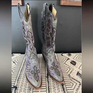 Corral Gray and Purple Embroidered Cowboy Boots